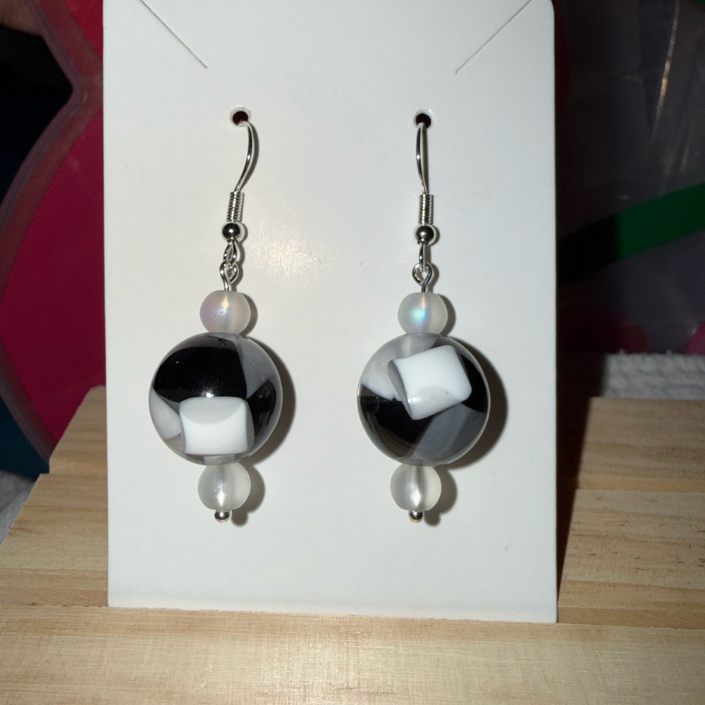 Black and White Glass Dangle Earrings